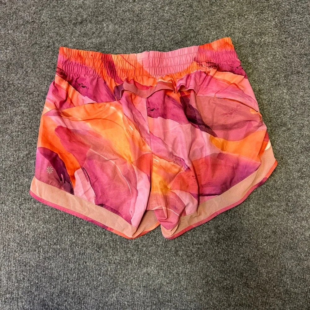 Athleta Shorts Womens Size S Pink Orange Abstract Printed Racer Run 4 Athletic